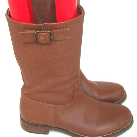 Massimo Dutti Caramel Leather Mid-Calf Side Zip Boots 7M - Picture 5 of 11